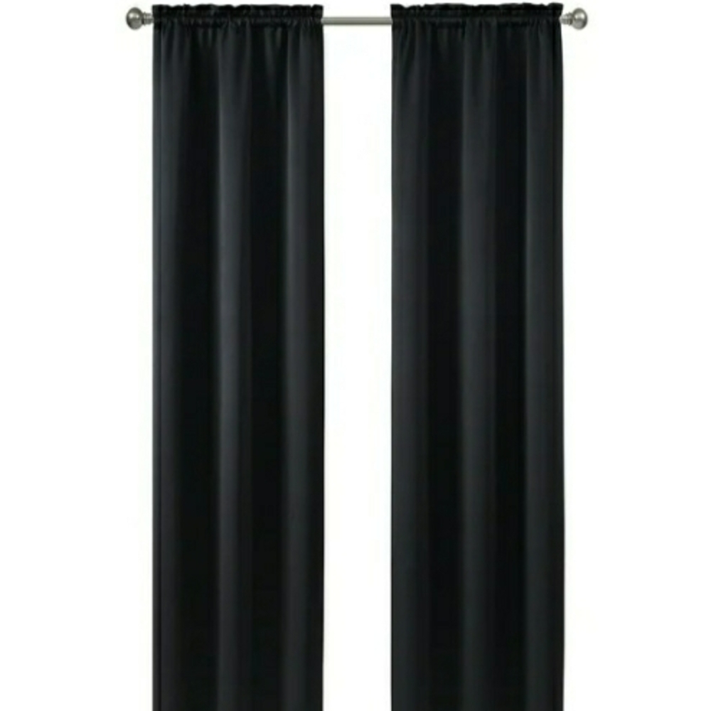 Mainstays Classic Black Curtains - 2 Solid Black 1 Sheer Black